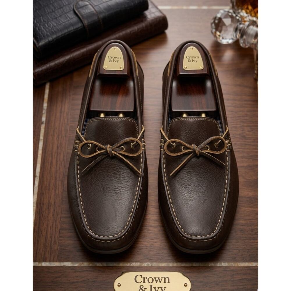 Crown & Ivy Size 11M Brown Leather Moccasins - Picture 1 of 9